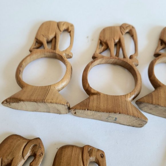 6 wooden elephants napkin holders rings. Safari African decor. - Picture 3 of 6
